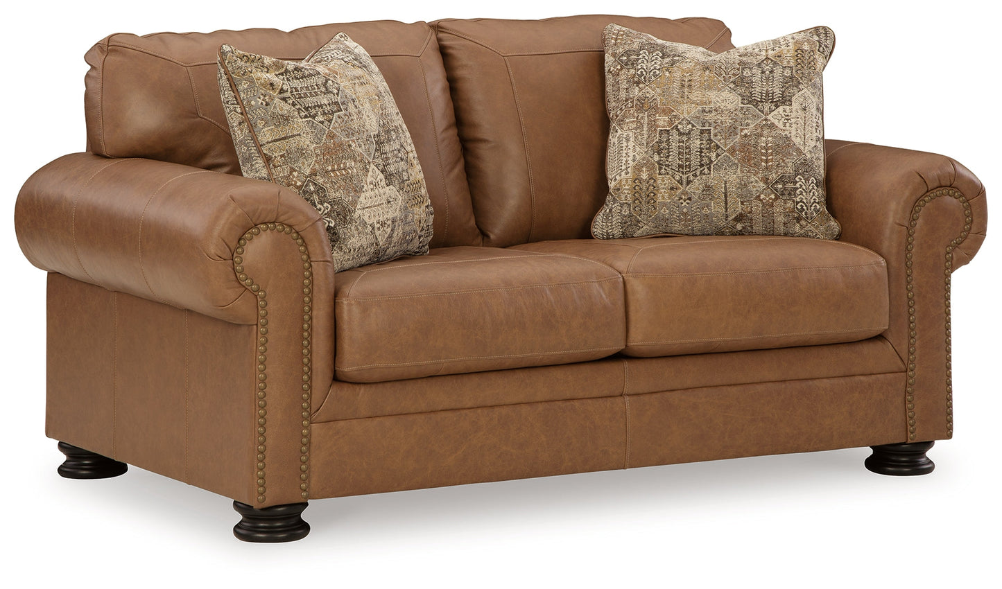 Carianna Caramel Sofa, Loveseat, Oversized Chair and Ottoman