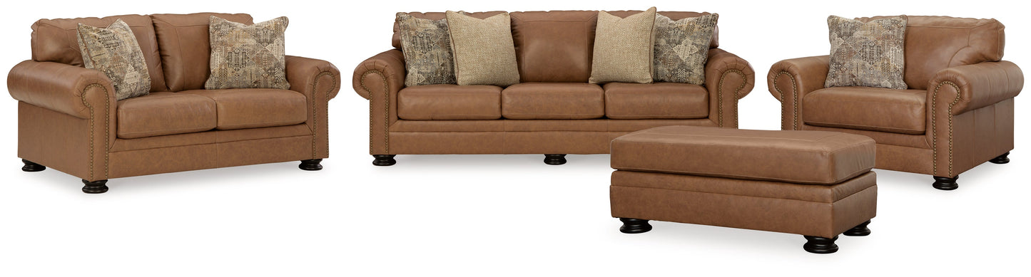 Carianna Caramel Sofa, Loveseat, Oversized Chair and Ottoman