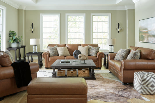 Carianna Caramel Sofa, Loveseat, Oversized Chair and Ottoman