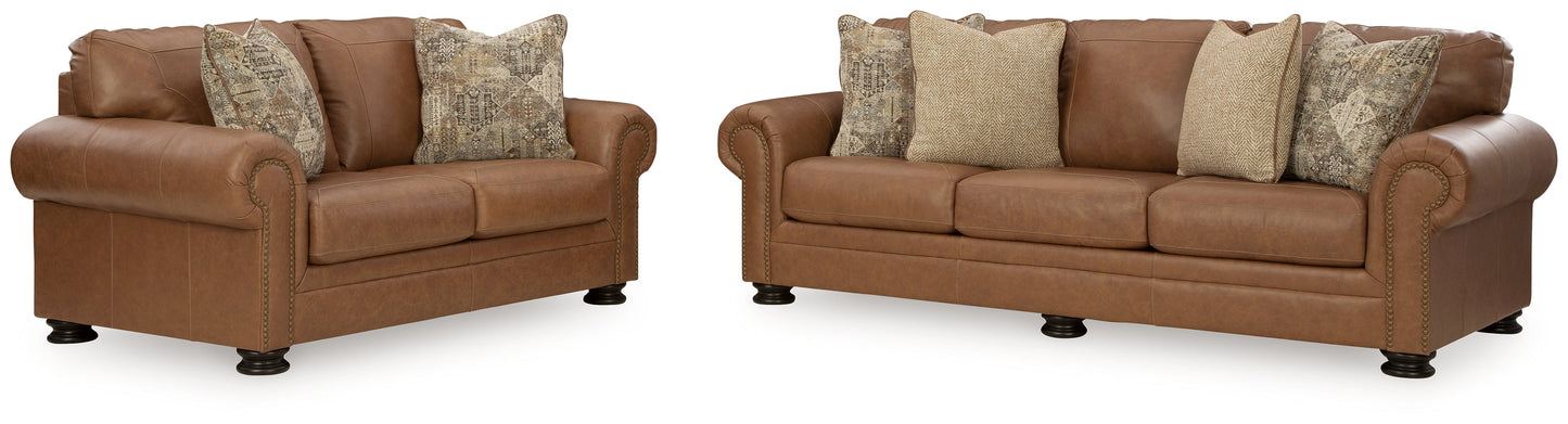 Carianna Caramel Sofa and Loveseat