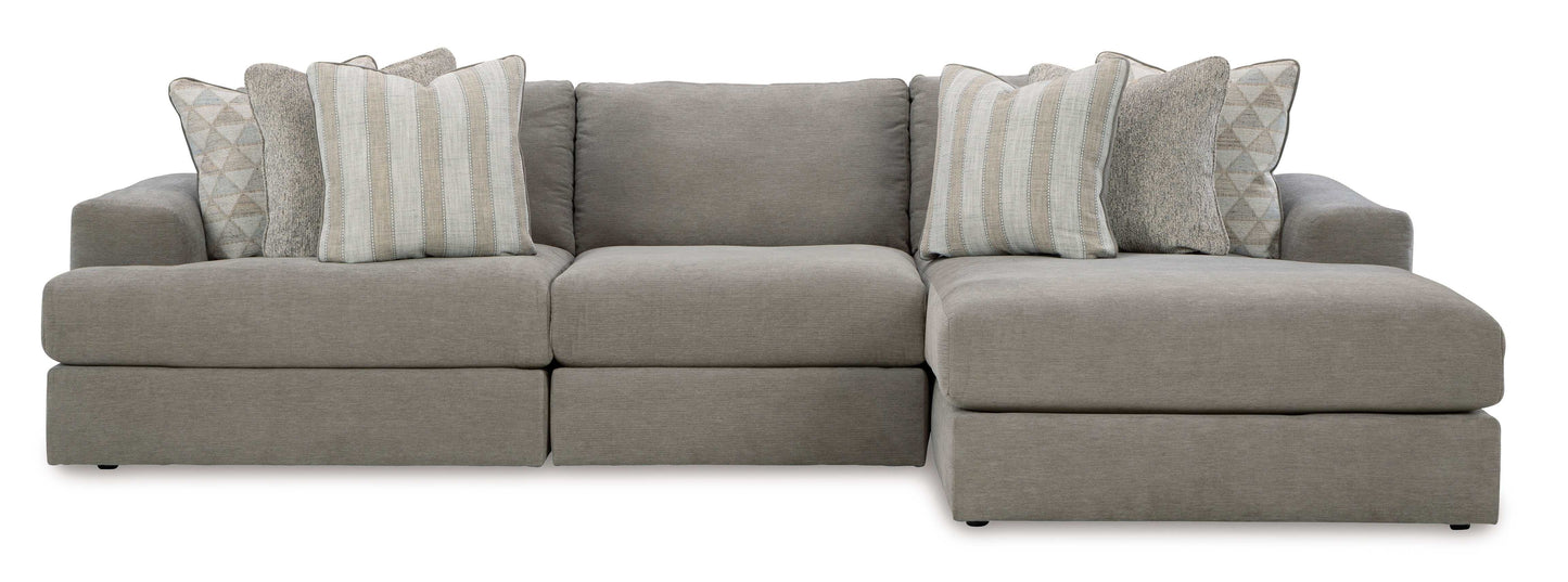 Avaliyah Ash Gray Chenille 3pc RAF Chaise Sectional