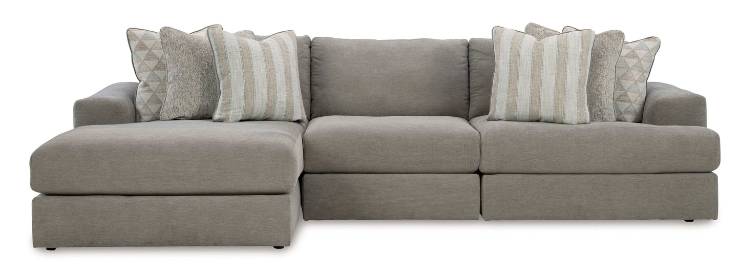 Avaliyah Ash Gray Chenille 3pc LAF Chaise Sectional