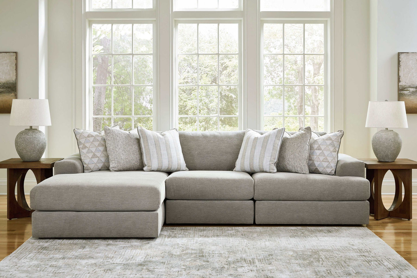 Avaliyah Ash Gray Chenille 3pc LAF Chaise Sectional