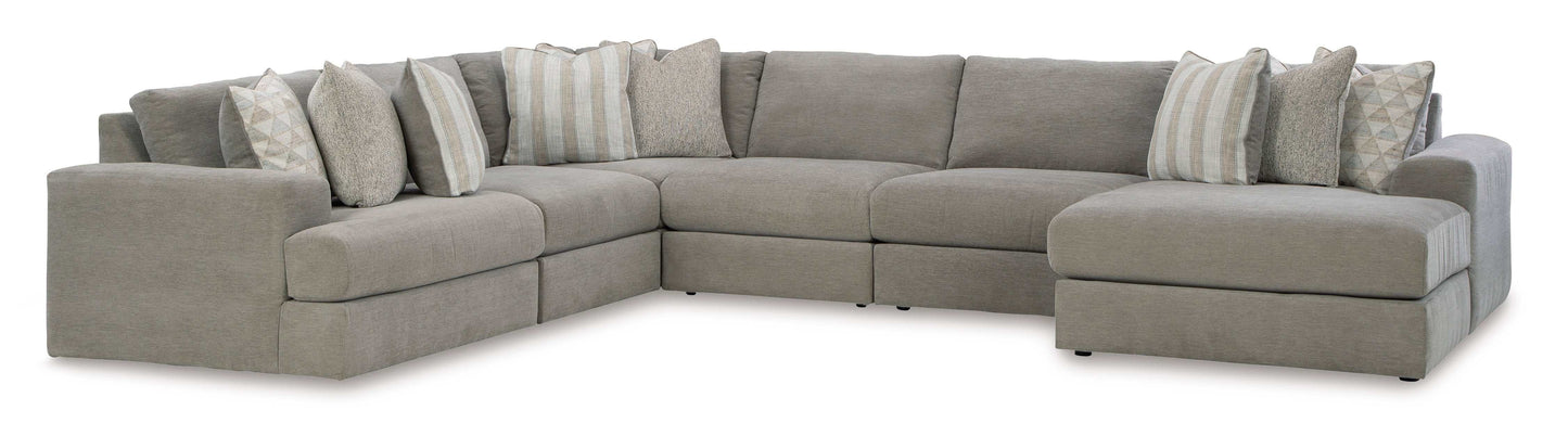 Avaliyah Ash Gray Chenille 6pc RAF Chaise Sectional