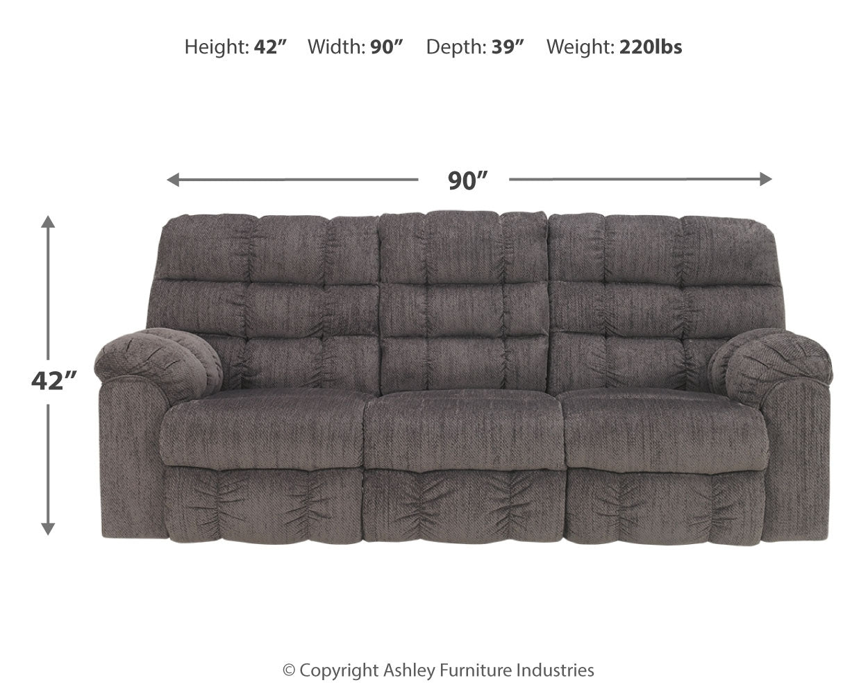 Acieona Gray Reclining Sofa with Recliner