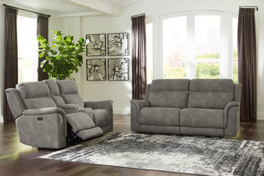 Next-Gen DuraPella Gray Power Reclining Sofa and Loveseat