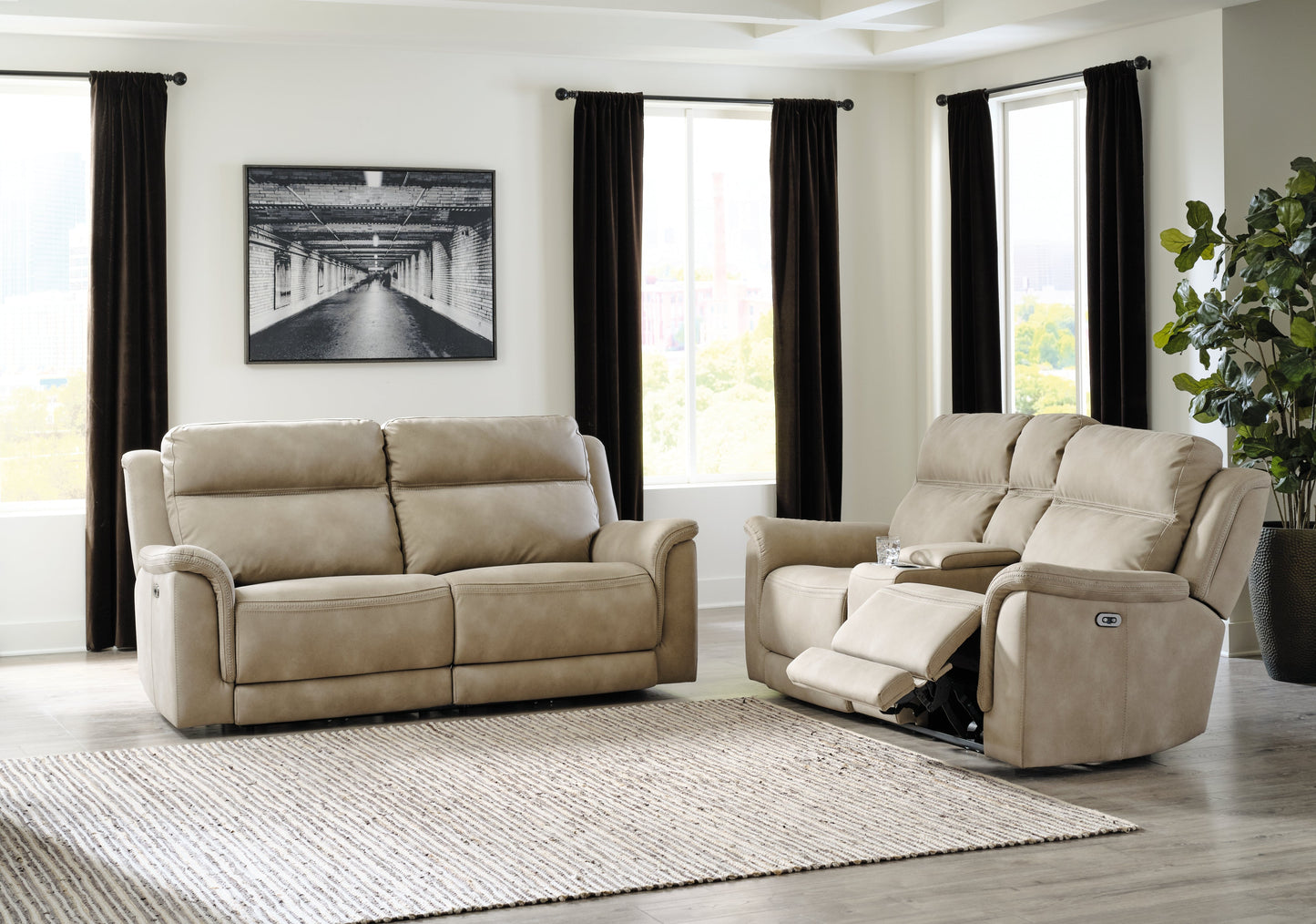 Next-Gen DuraPella Sand Power Reclining Sofa and Loveseat