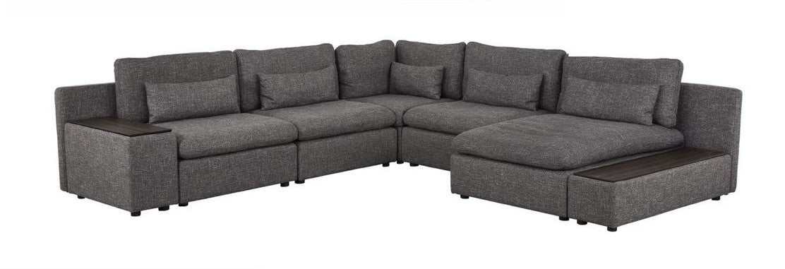 Divani Casa Paseo Charcoal Modular Sectional Sofa w/ Console Create your own Style - Ornate Home