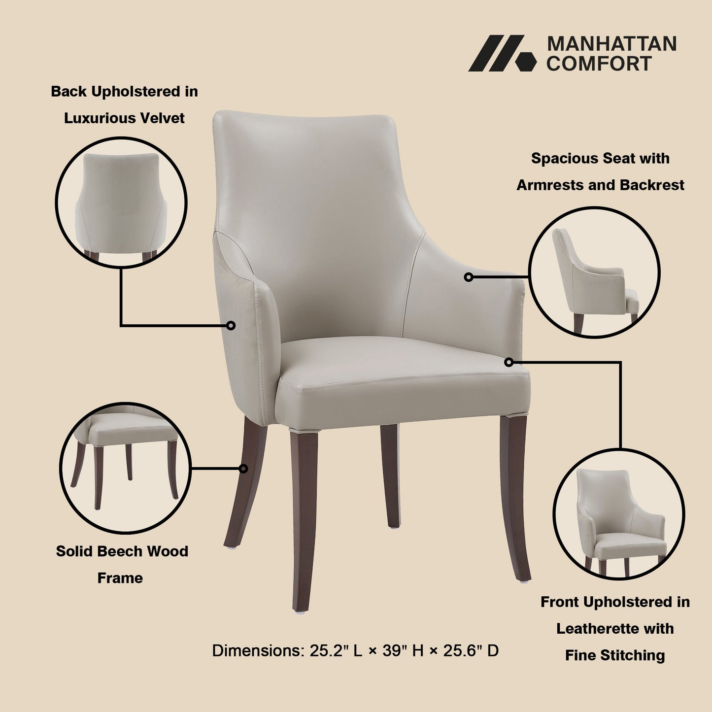6-Piece Connie Dining Chair and Arm Chair in Light Grey - Ornate Home