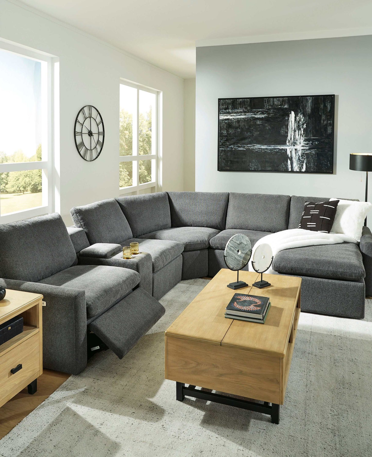 Hartsdale Granite 6pc Power Reclining Sectional w/ RAF Chaise