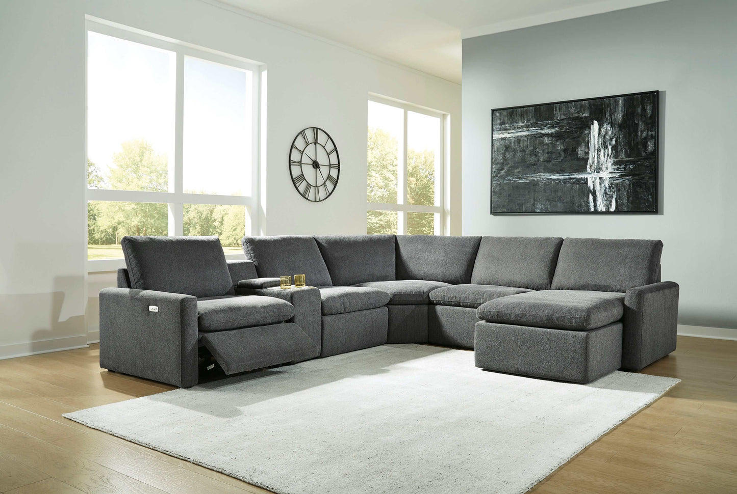 Hartsdale Granite 6pc Power Reclining Sectional w/ RAF Chaise