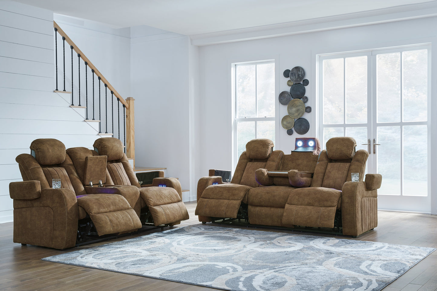 Wolfridge Brown Power Reclining Sofa and Loveseat