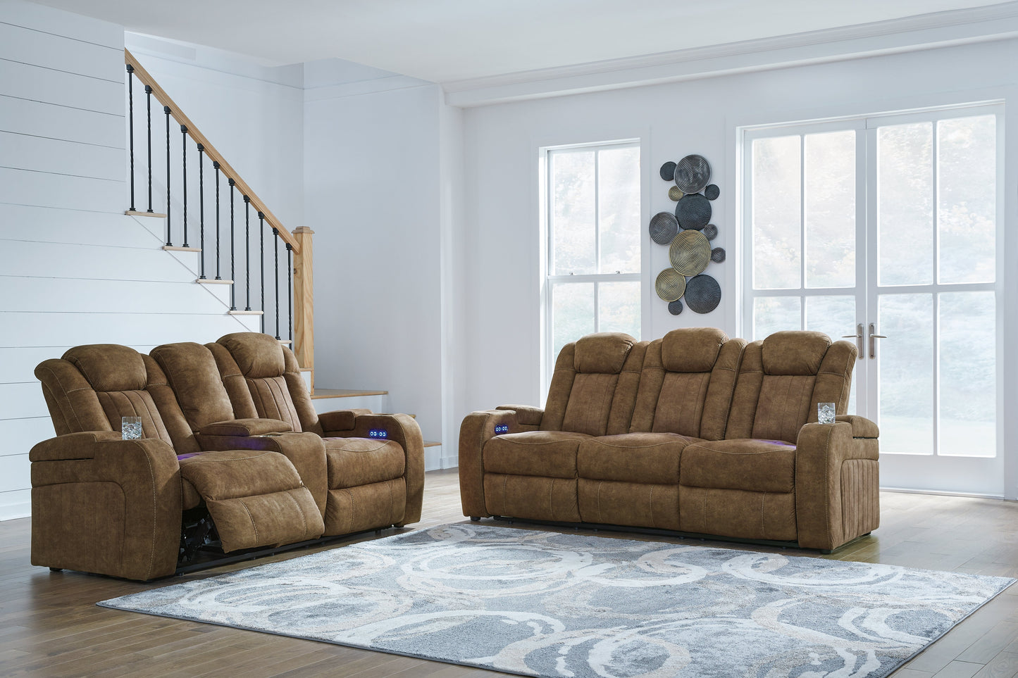 Wolfridge Brown Power Reclining Sofa and Loveseat