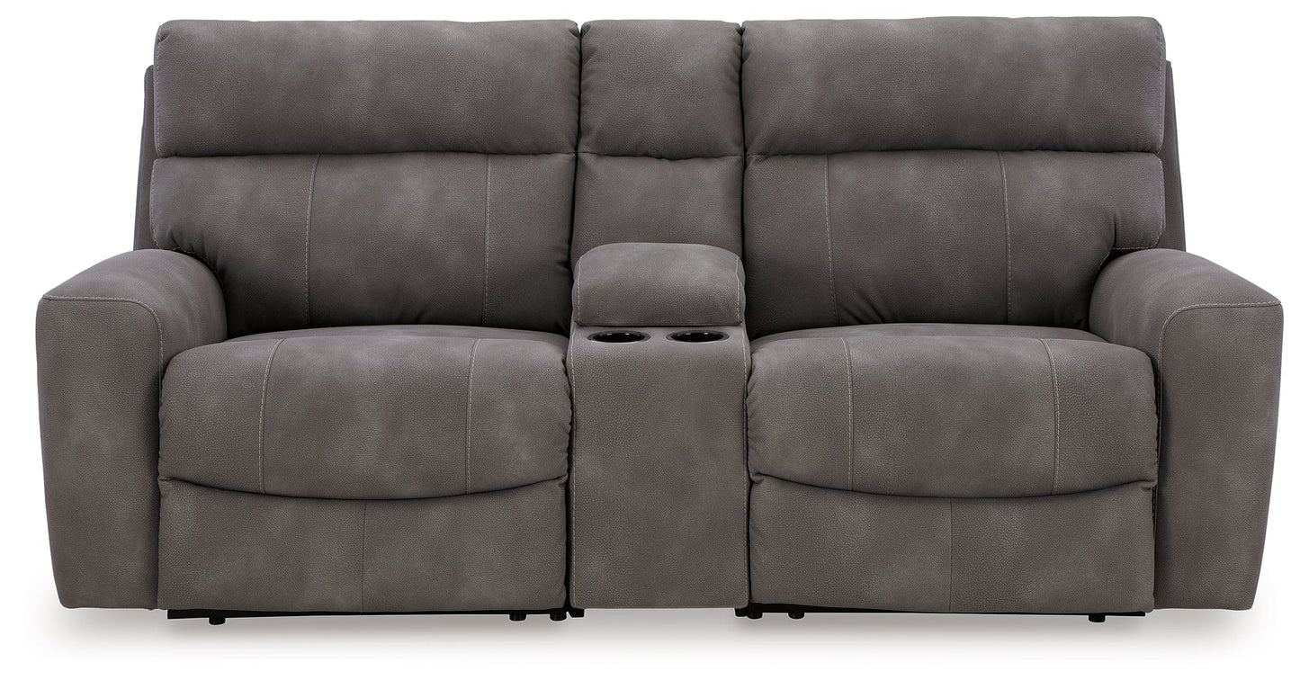 Next-Gen DuraPella Slate 3-Piece Power Reclining Sectional Loveseat with Console