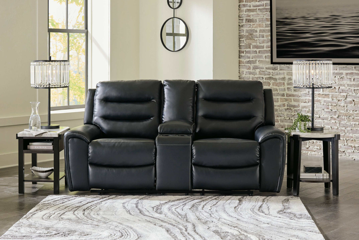 Warlin Black Power Reclining Loveseat w/ Console