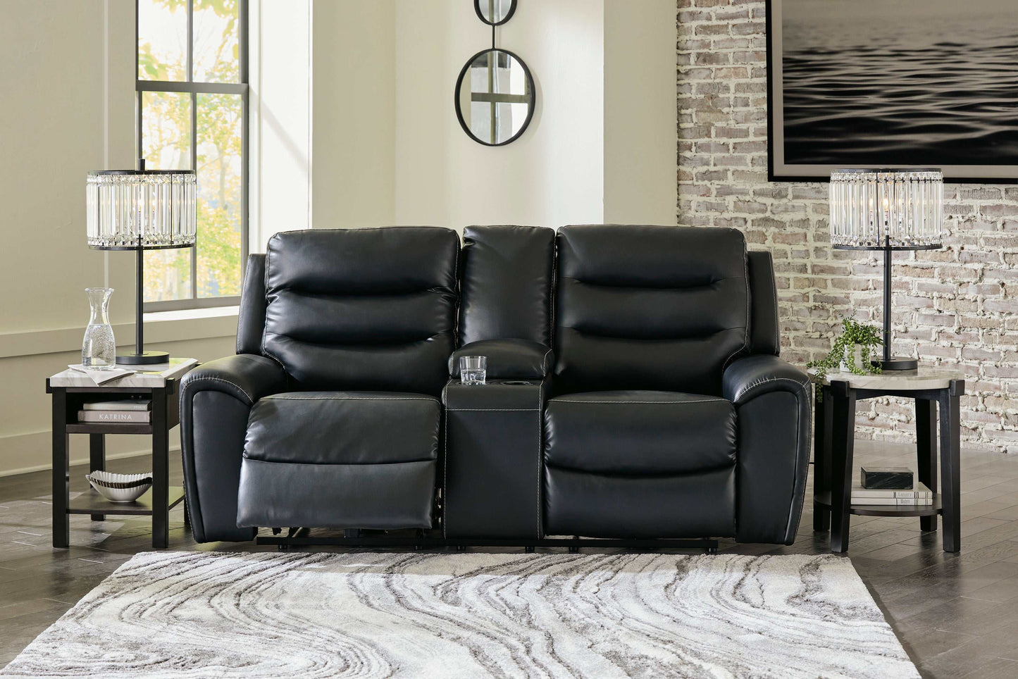 Warlin Black Power Reclining Loveseat w/ Console