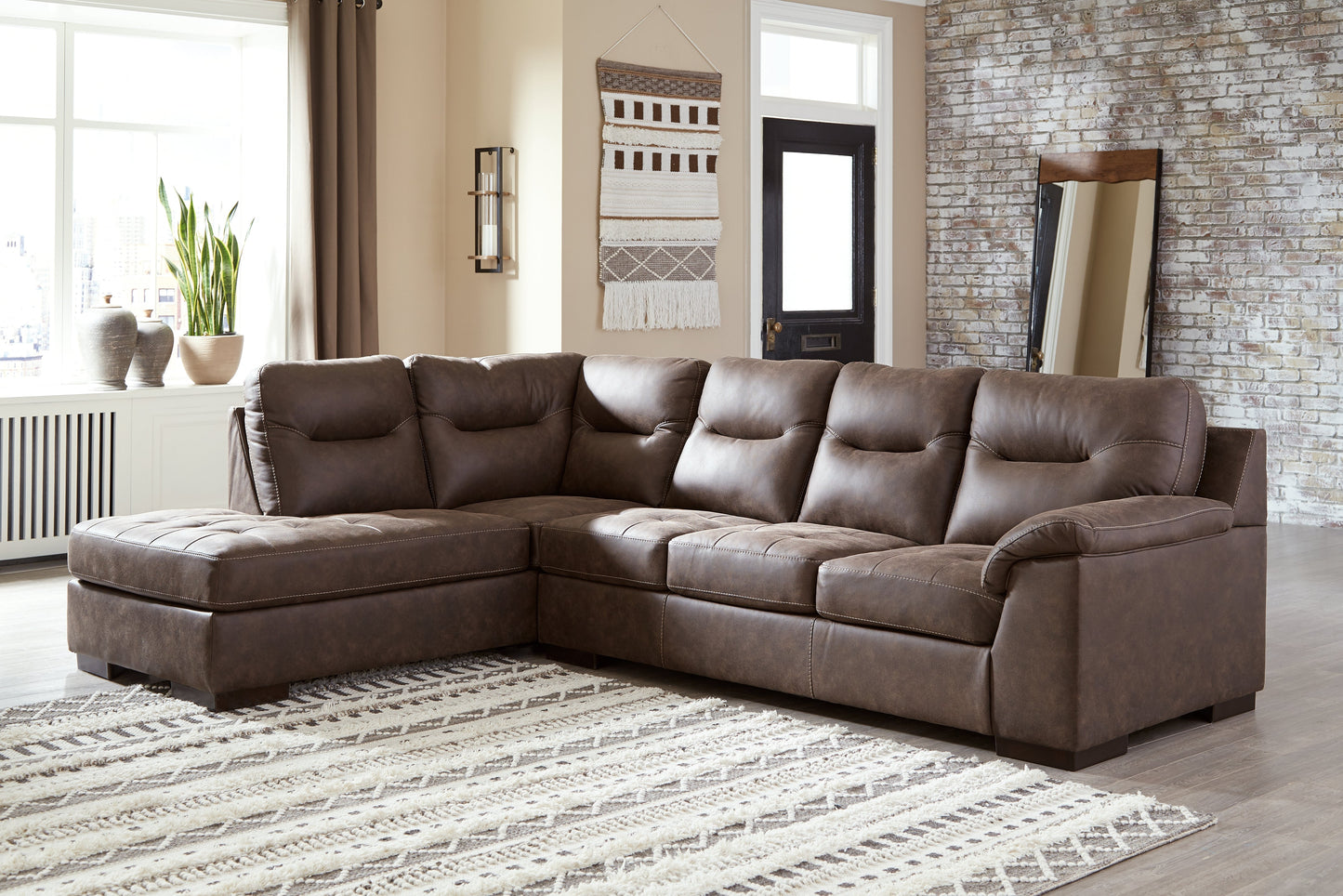 Maderla Walnut 2-Piece Sectional with Chaise