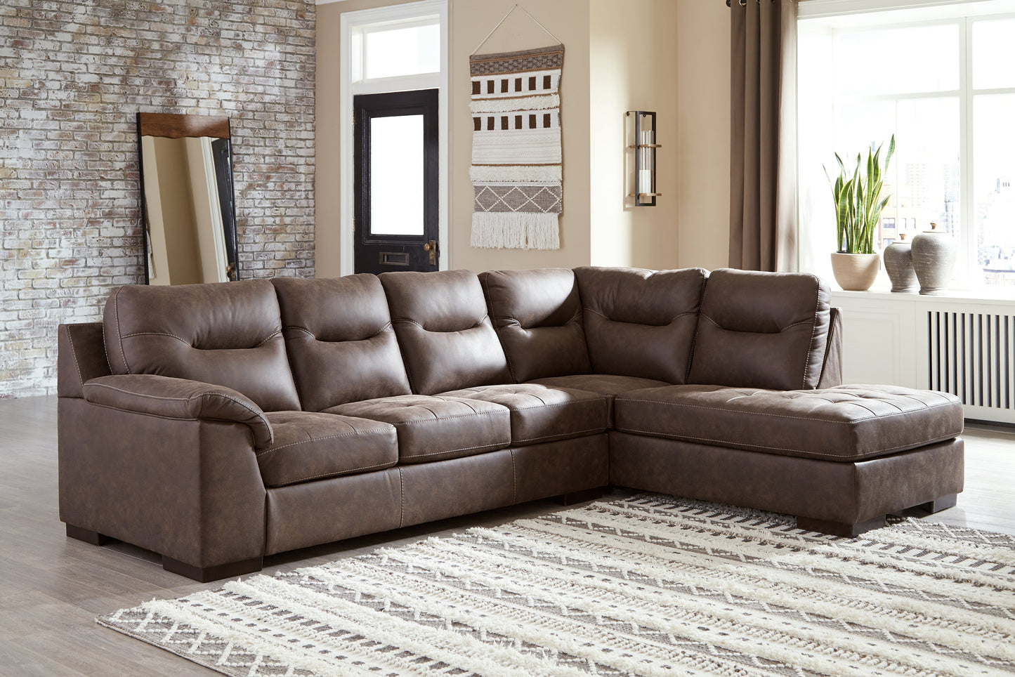 Maderla Walnut 2pc Sectional with Chaise