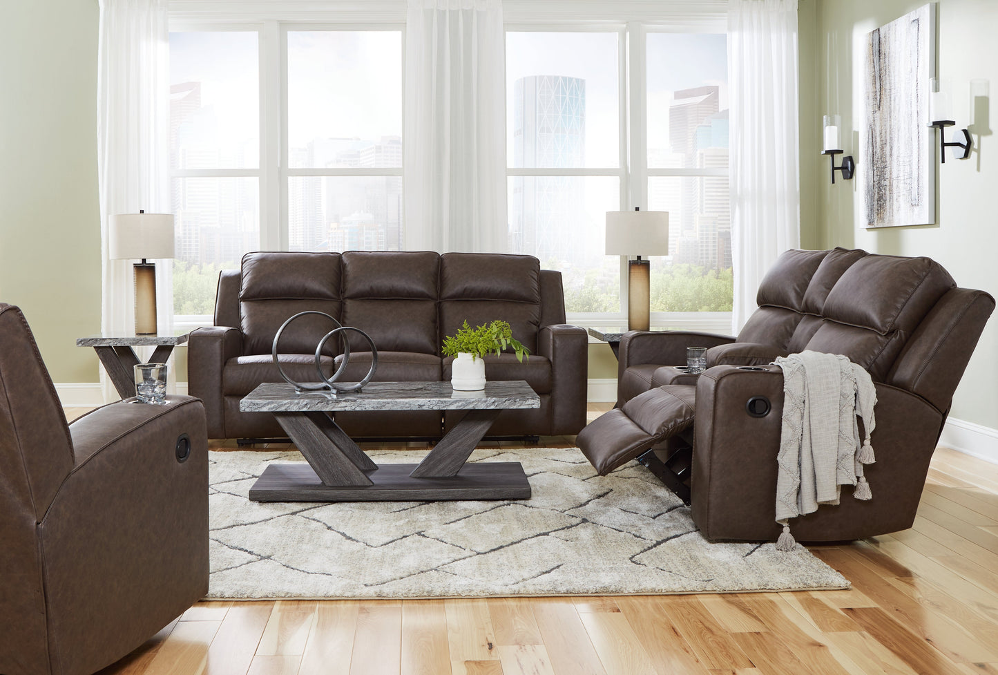 Lavenhorne Umber Reclining Sofa, Loveseat and Recliner