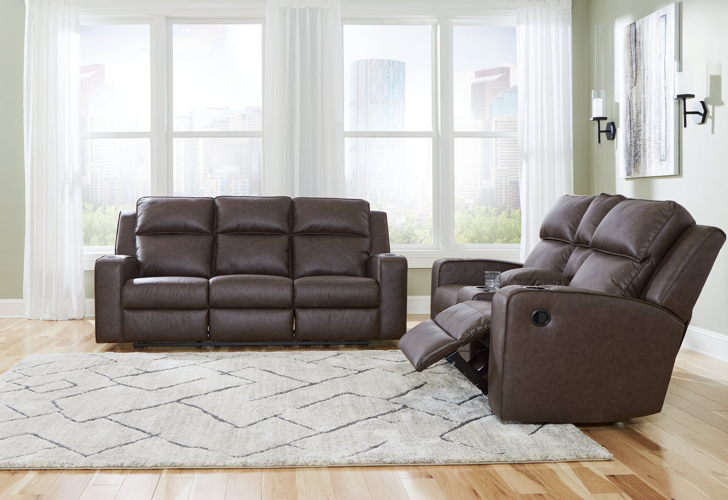 Lavenhorne Umber Reclining Sofa and Loveseat