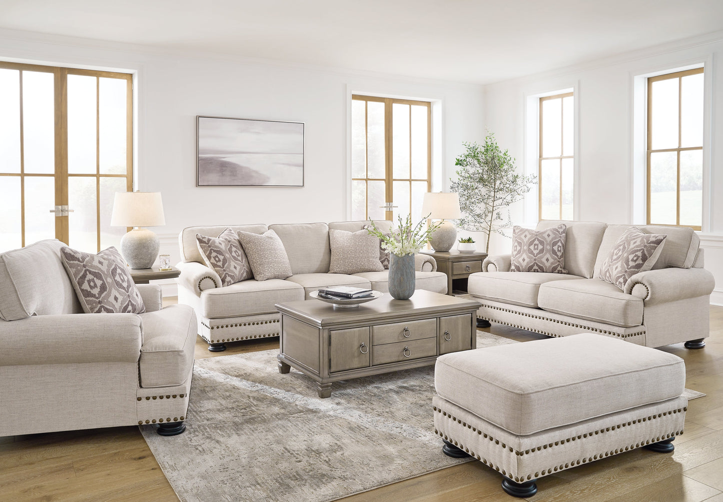 Merrimore Linen Sofa, Loveseat, Oversized Chair and Ottoman