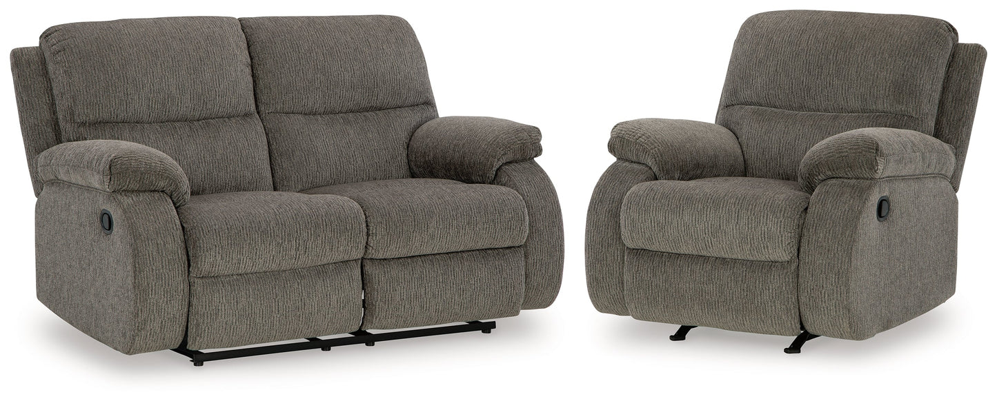 Scranto Brown Reclining Loveseat and Recliner