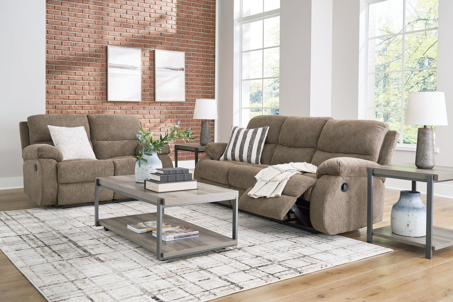 Scranto Oak Reclining Sofa and Loveseat