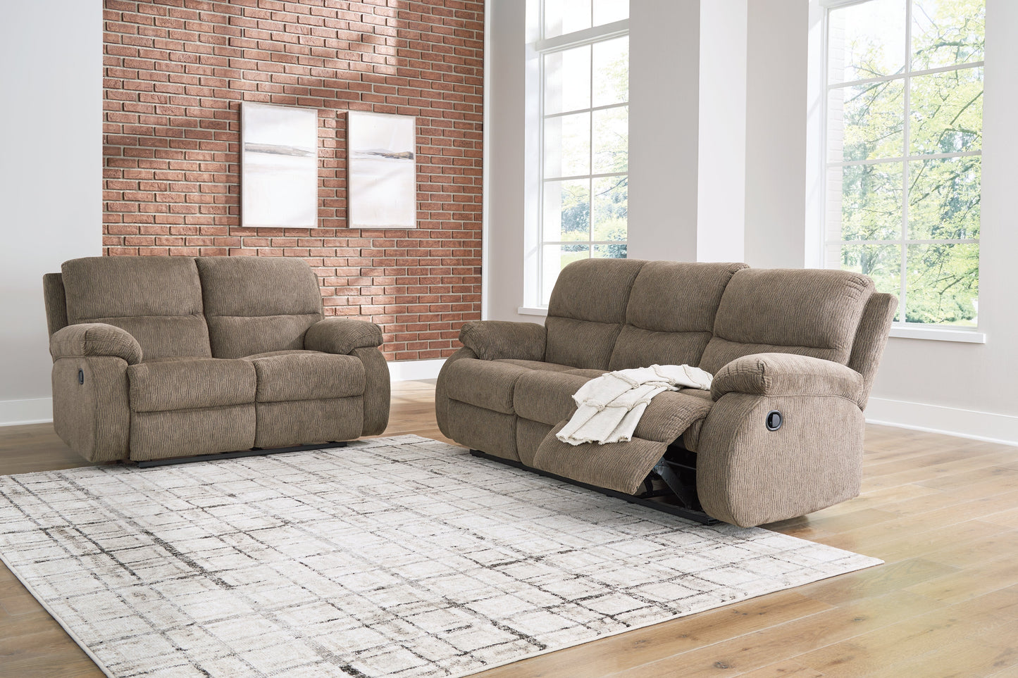 Scranto Oak Reclining Sofa and Loveseat