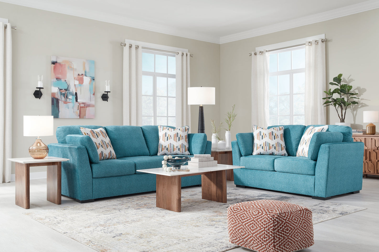 Keerwick Teal Sofa and Loveseat