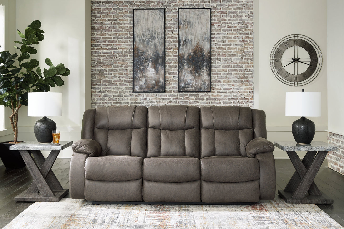 First Base Gunmetal Reclining Sofa