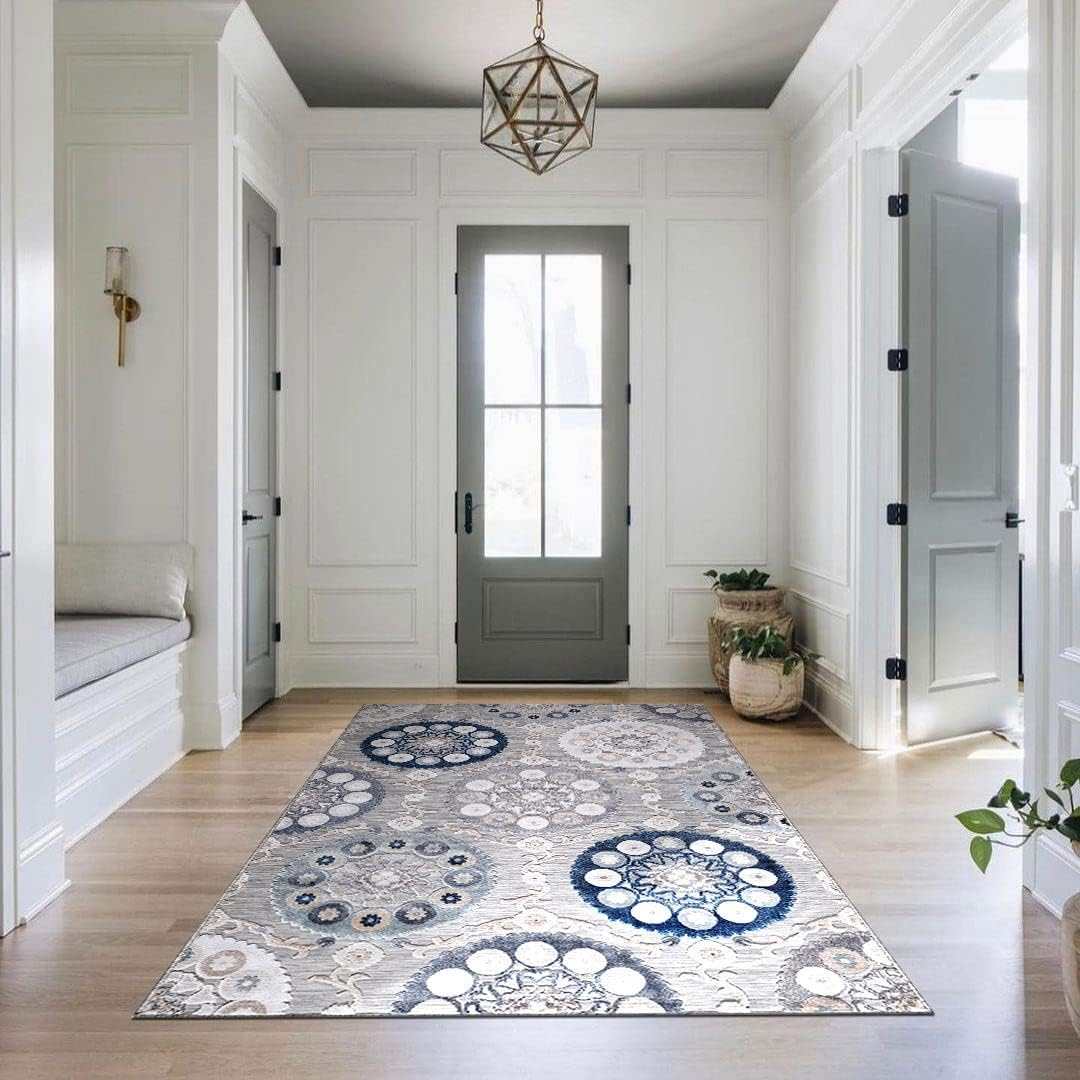 Spring Blue Bohemian Medallion Floral Non-Shedding Indoor/Outdoor Area Rugs - Ornate Home