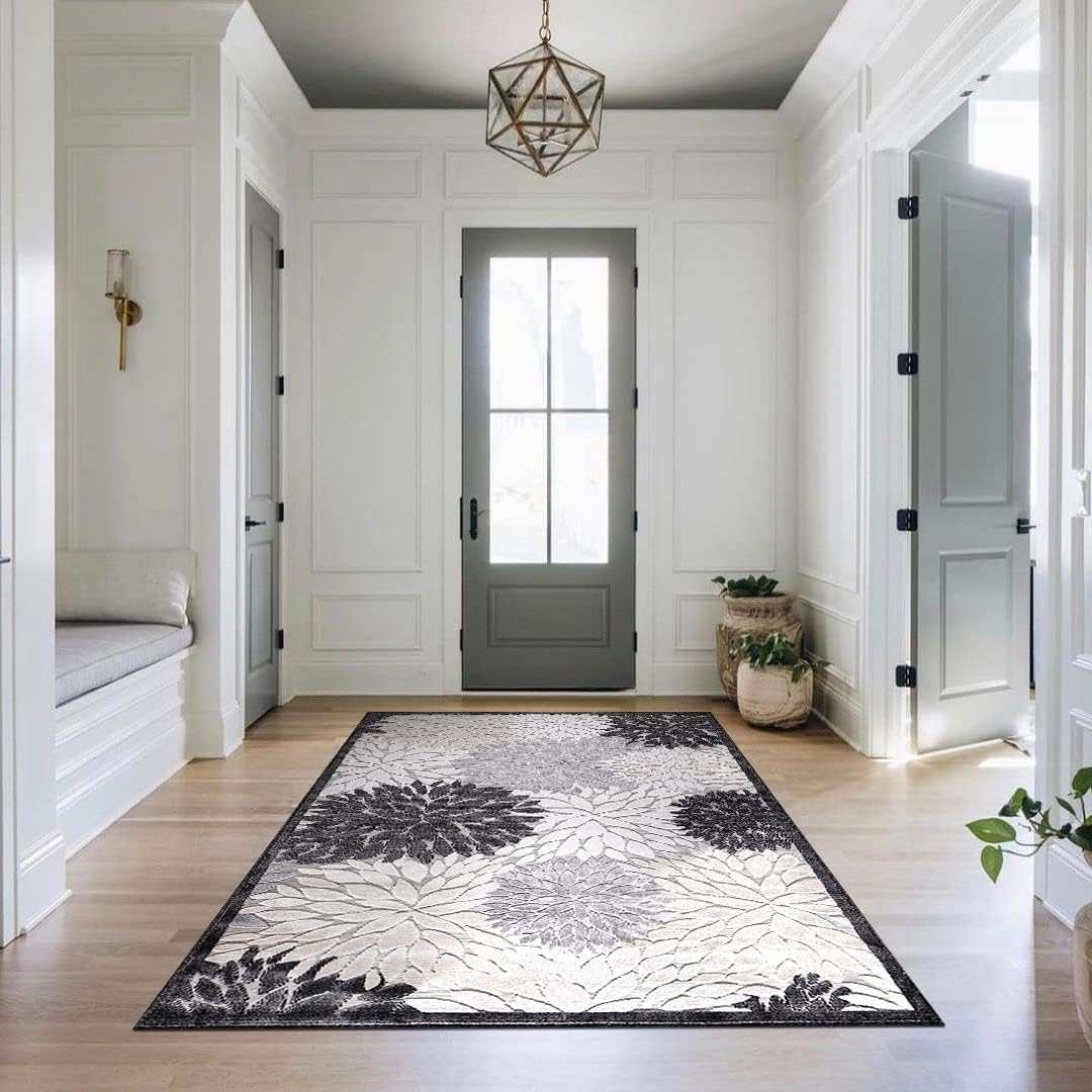 Spring Gray Floral Exotic Tropical Non-Shedding Indoor/Outdoor Area Rugs - Ornate Home