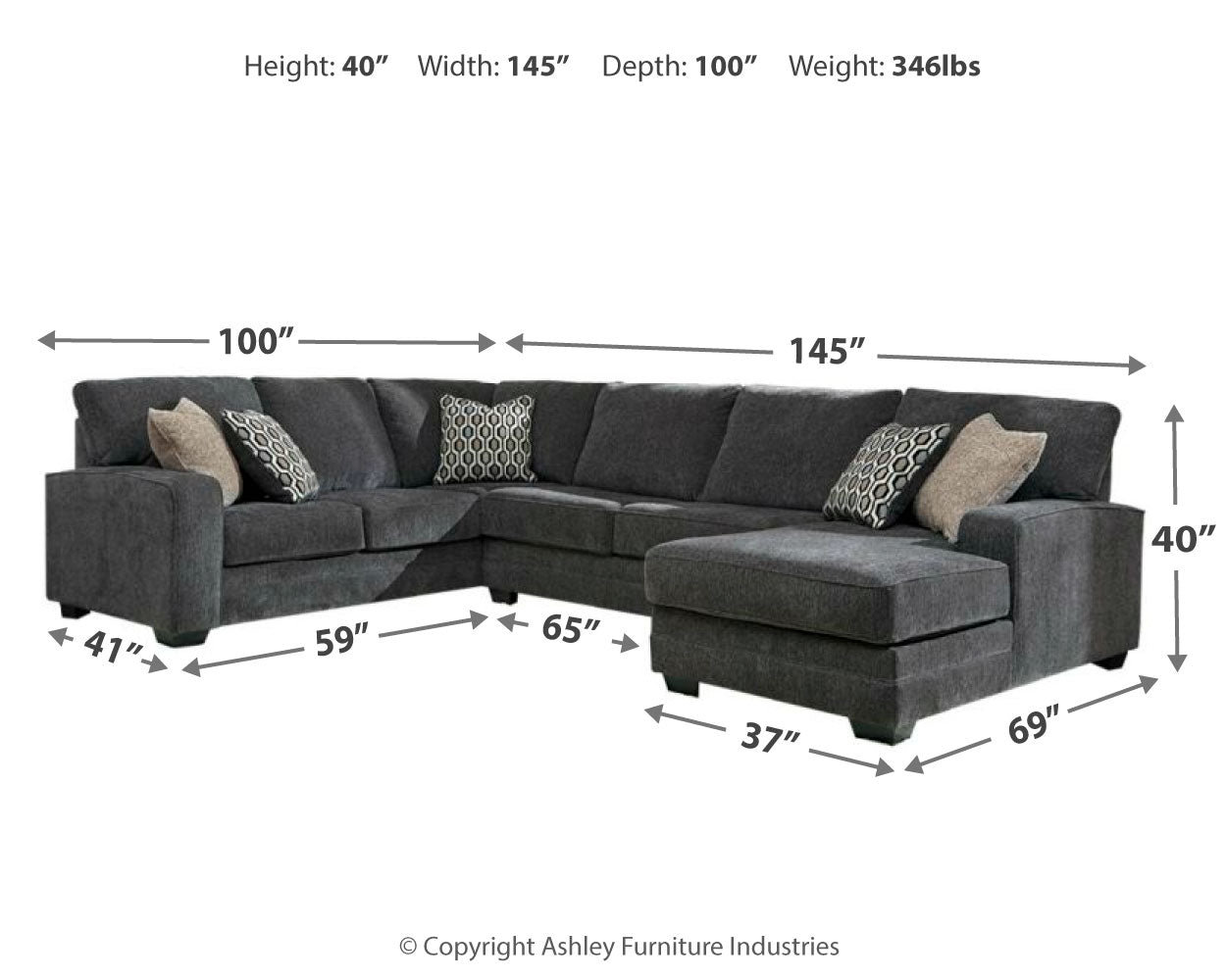 Tracling Gray 3-Piece Sectional with Ottoman