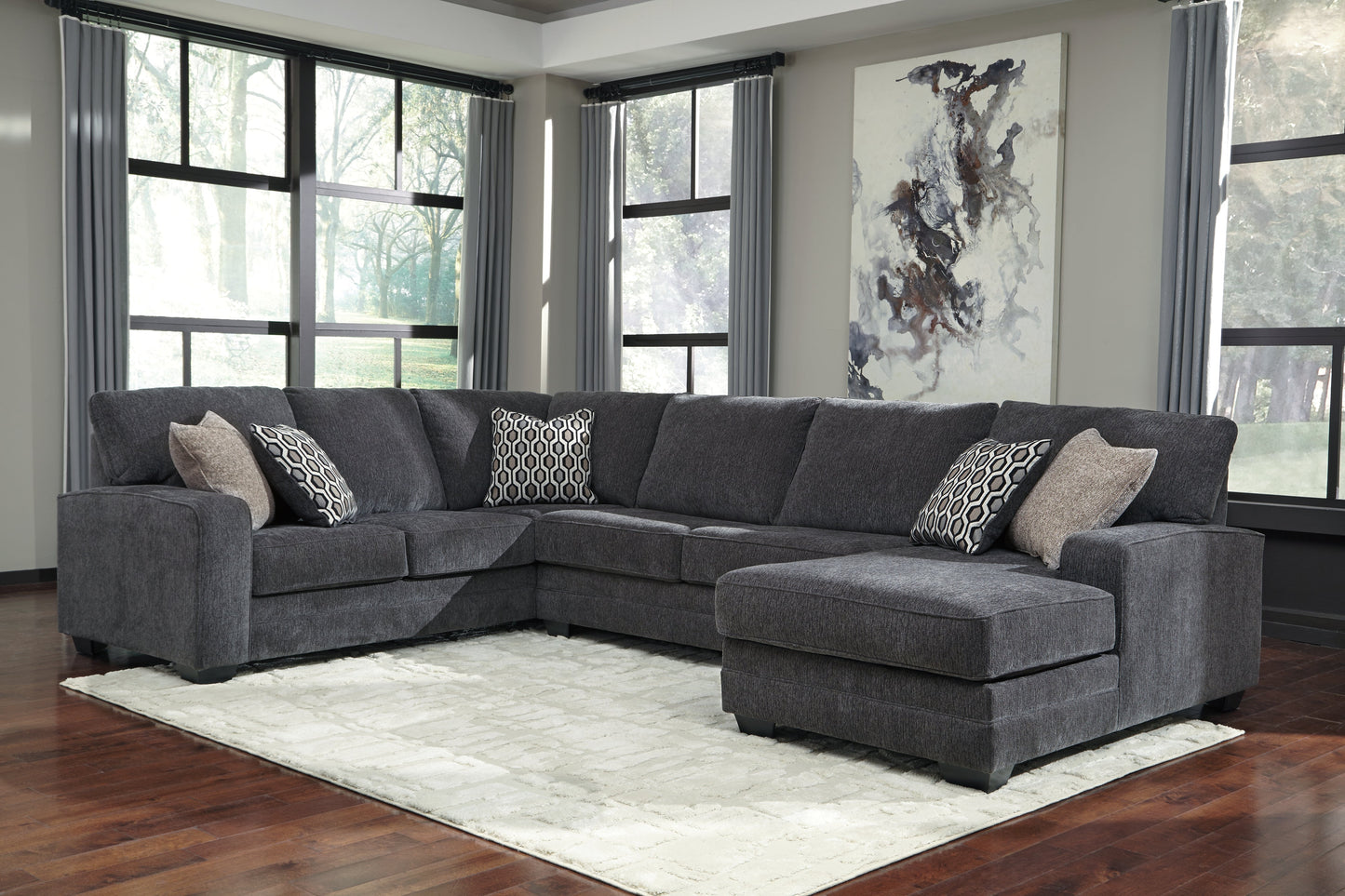 Tracling Gray 3-Piece Sectional with Ottoman