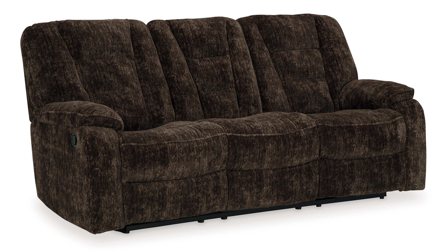 Soundwave Chocolate Manual Reclining Sofa w/ Drop Down Table