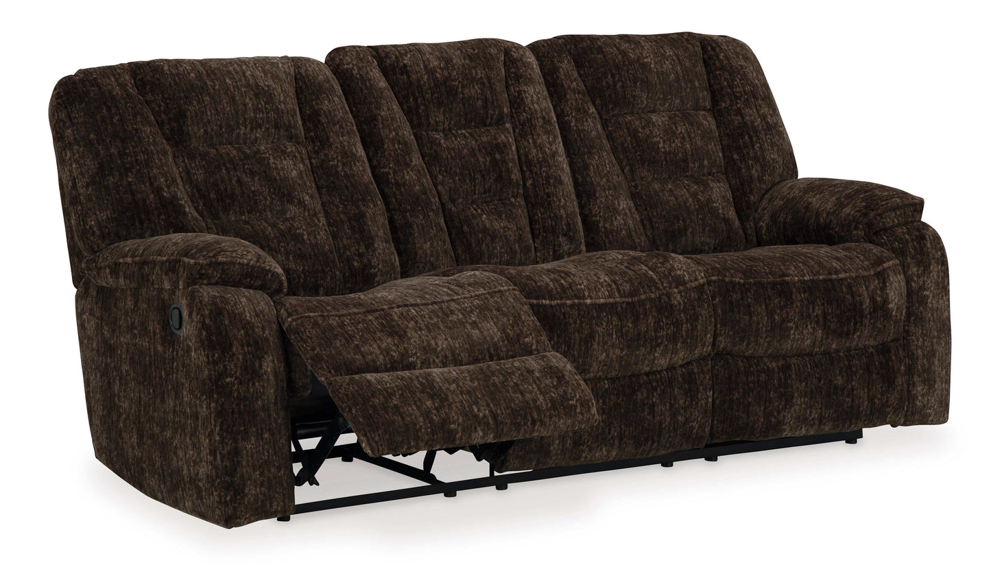 Soundwave Chocolate Manual Reclining Sofa w/ Drop Down Table