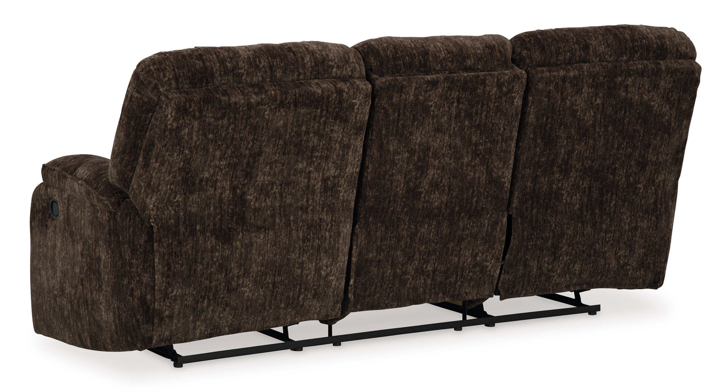 Soundwave Chocolate Manual Reclining Sofa w/ Drop Down Table