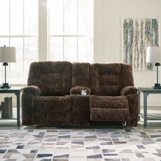 Soundwave Chocolate Manual Reclining Loveseat w/ Console