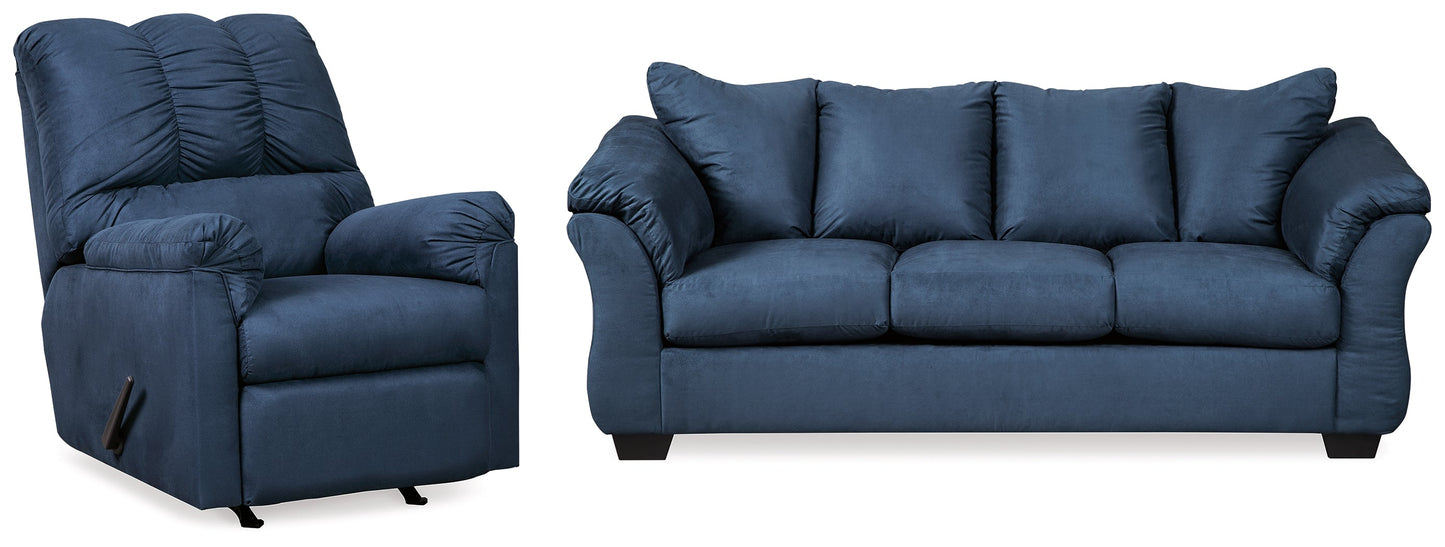 Darcy Blue Sofa and Recliner