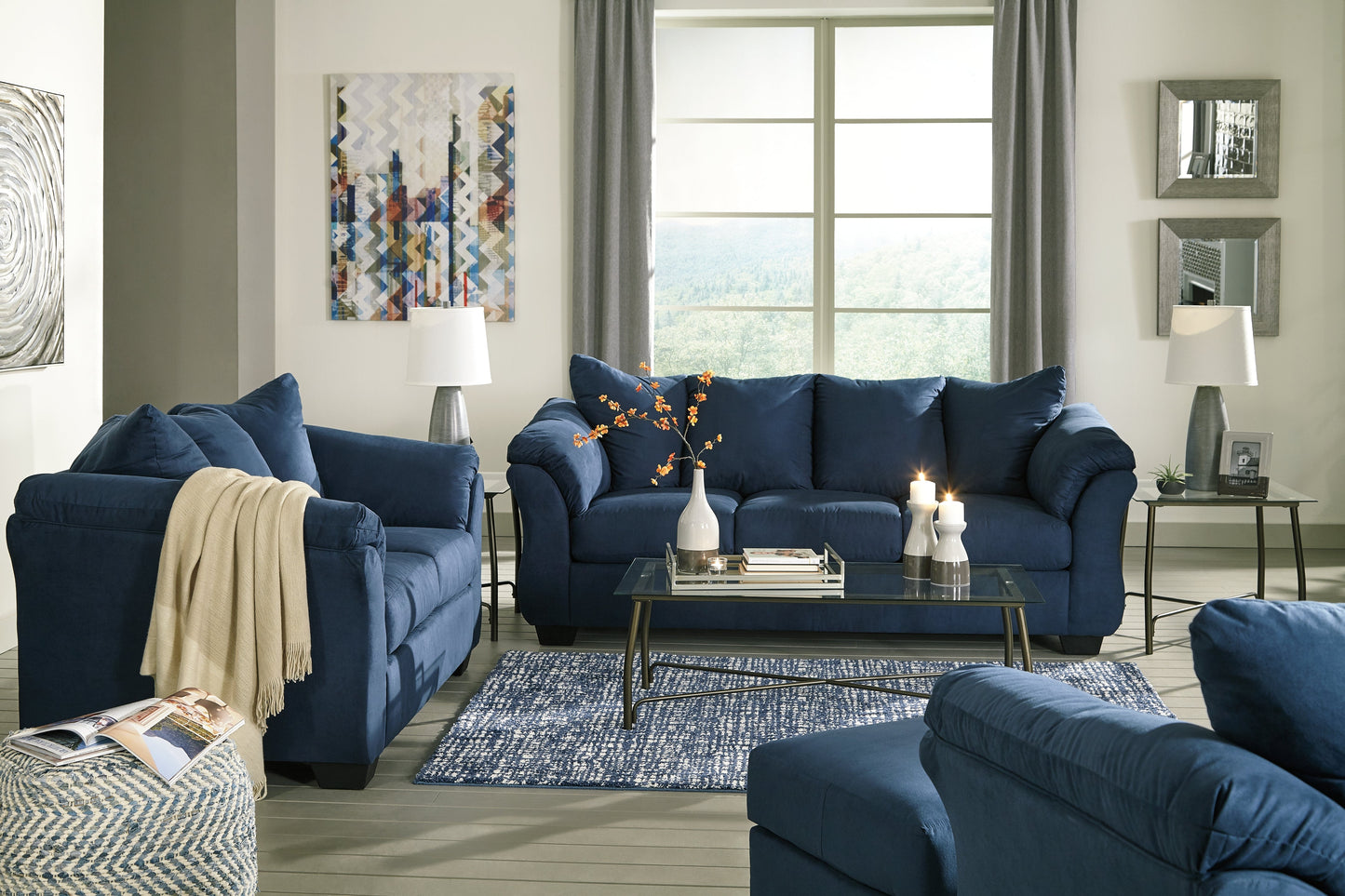 Darcy Blue Sofa, Loveseat, Chair and Ottoman