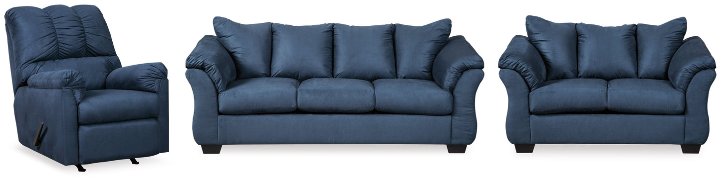 Darcy Blue Sofa, Loveseat and Recliner