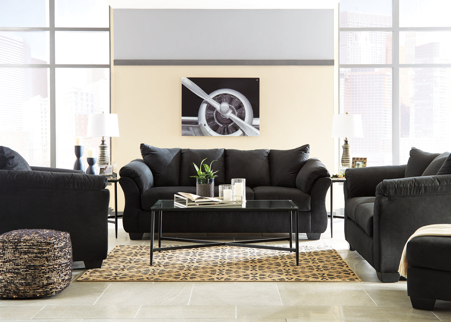 Darcy Black Sofa, Loveseat, Chair and Ottoman