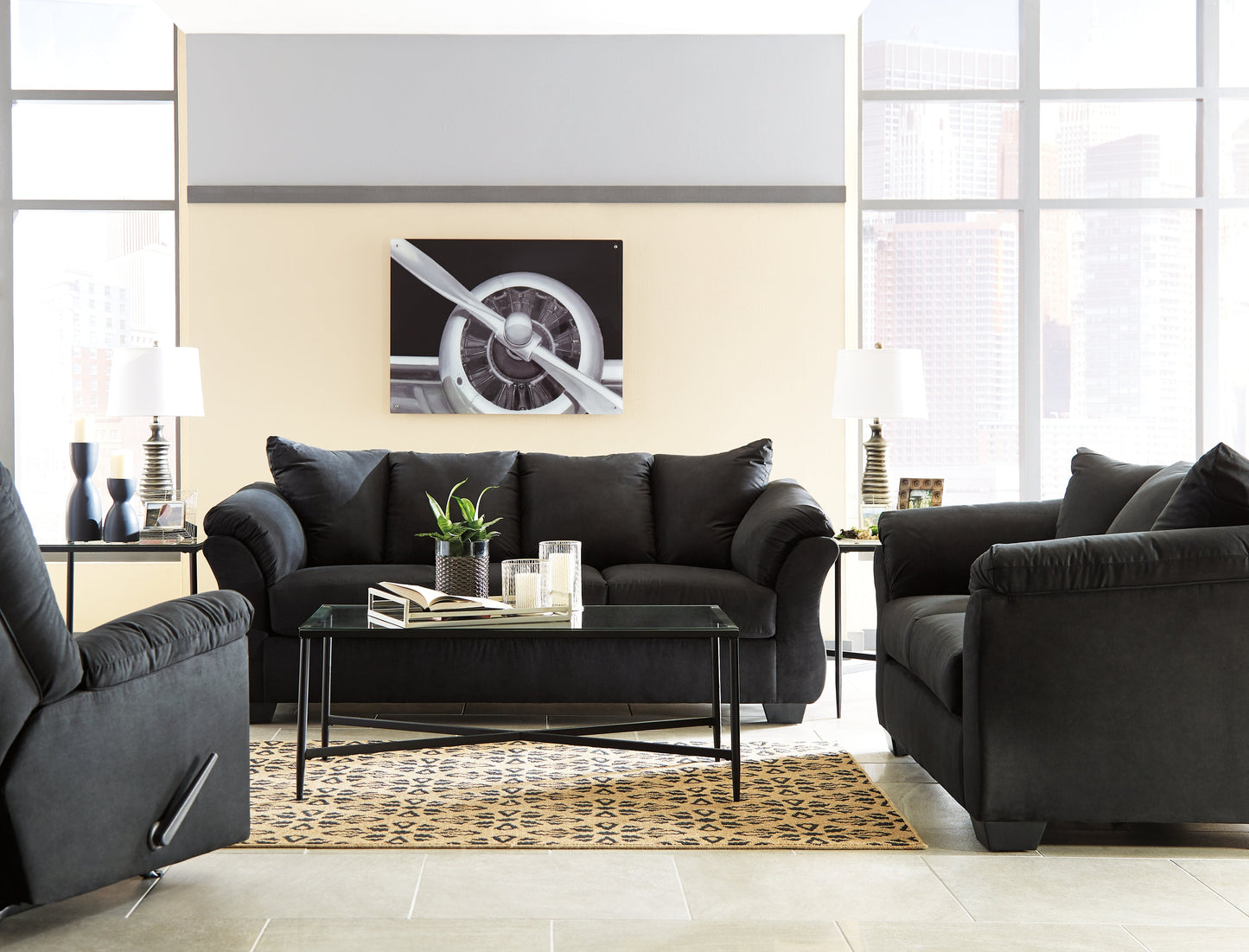 Darcy Black Sofa, Loveseat and Recliner