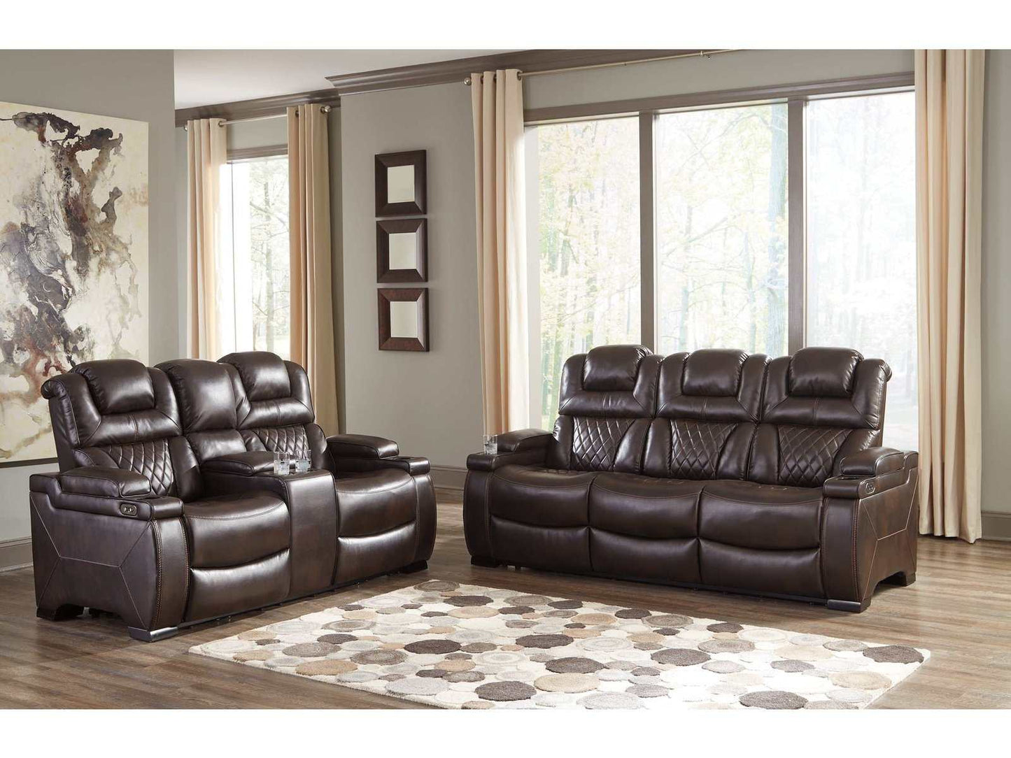 Warnerton Chocolate Power Reclining Sofa & Loveseat / 2pc