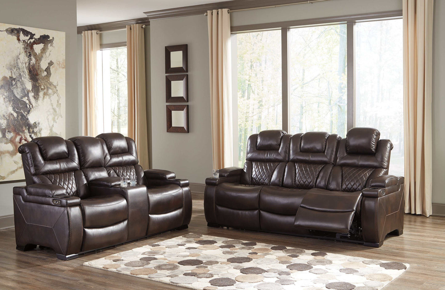 Warnerton Chocolate Power Reclining Sofa & Loveseat / 2pc