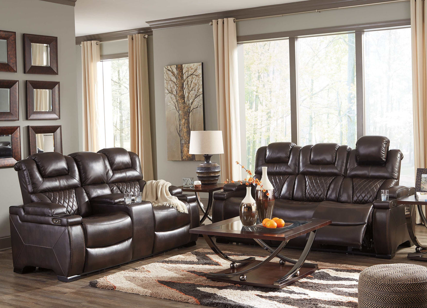 Warnerton Chocolate Power Reclining Sofa & Loveseat / 2pc