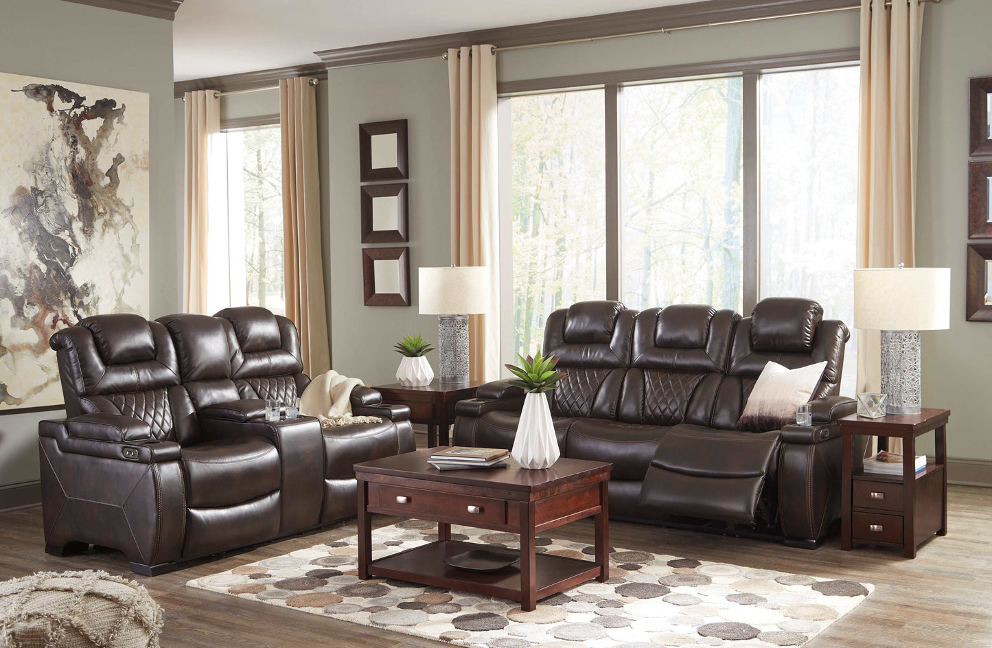 Warnerton Chocolate Power Reclining Sofa & Loveseat / 2pc