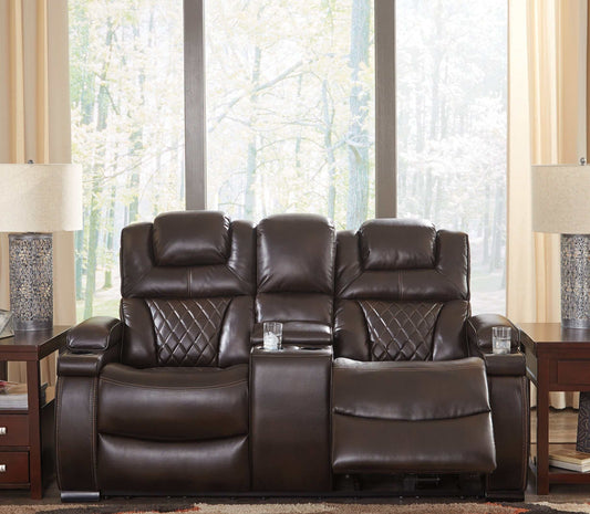 Warnerton Chocolate Power Reclining Loveseat w/ Console