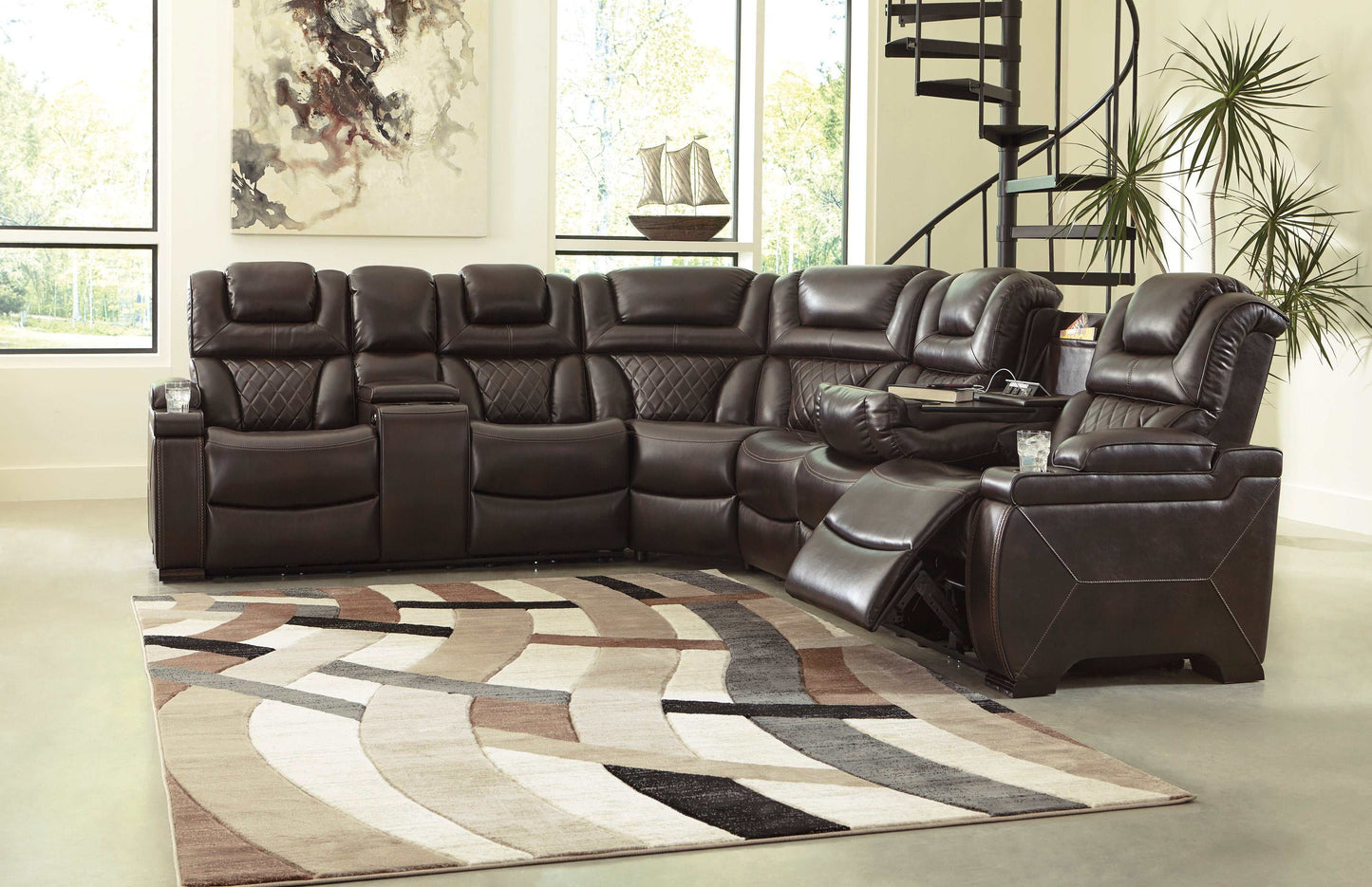 Warnerton Chocolate 3pc Power Reclining Sectional w/ Console