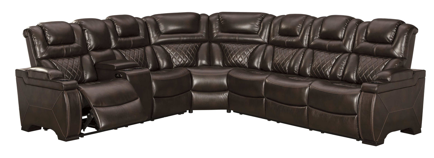 Warnerton Chocolate 3pc Power Reclining Sectional w/ Console